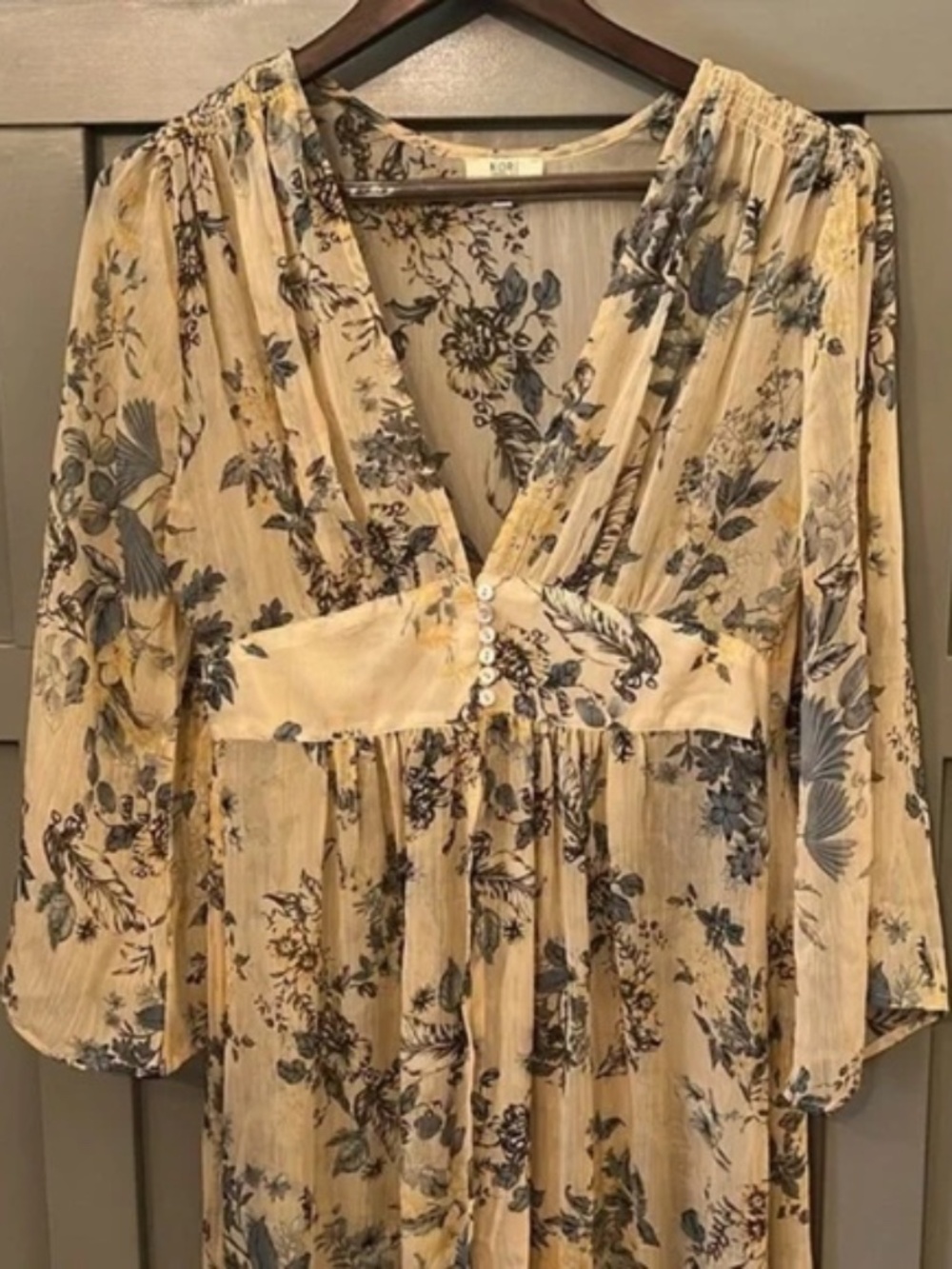 Kori America Floral Kimono Robe Maxi Dress Coverup Yellow Button Front Small - Picture 3 of 9